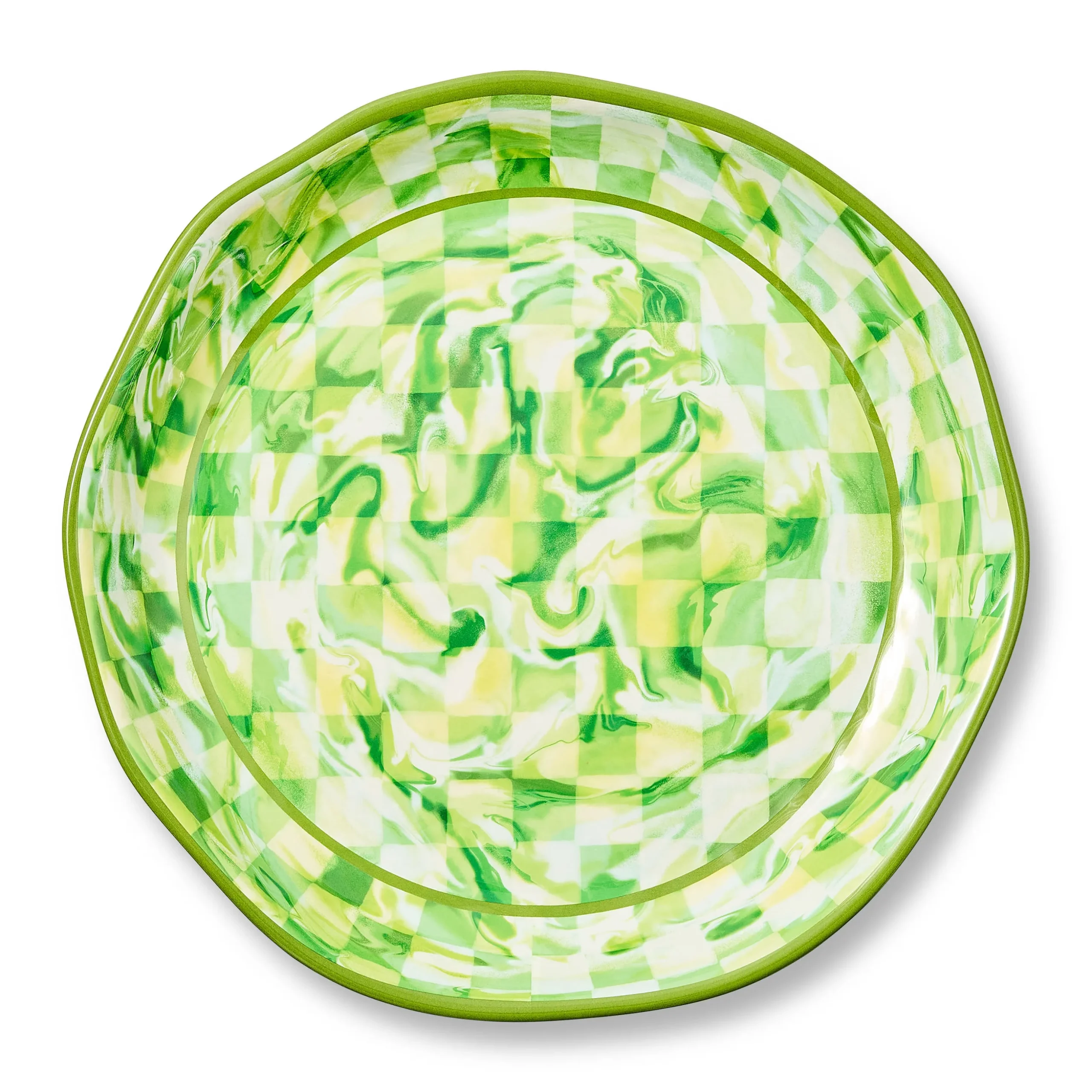 Green Marble Check Melamine Large Platter