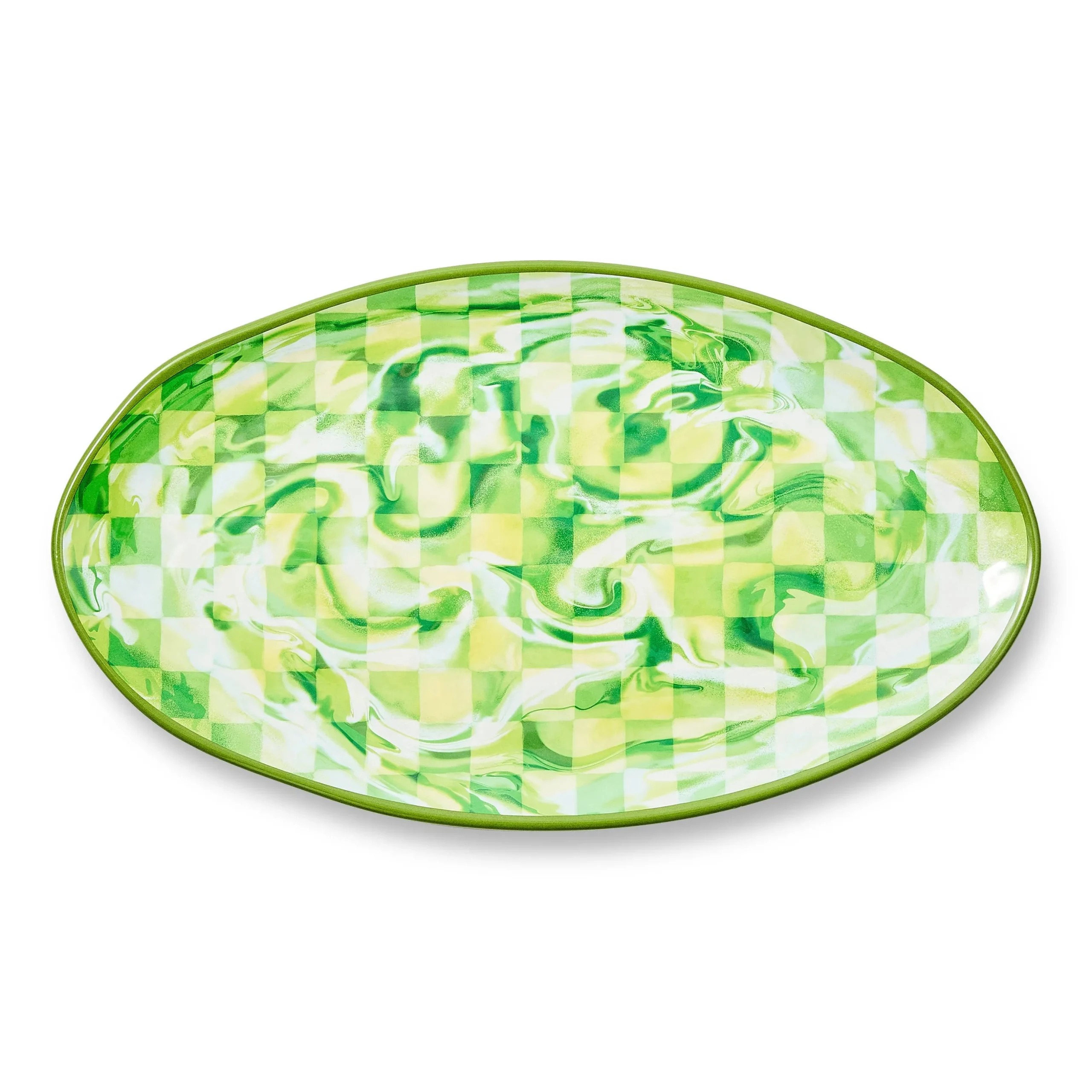 Green Marble Check Melamine Oval Platter