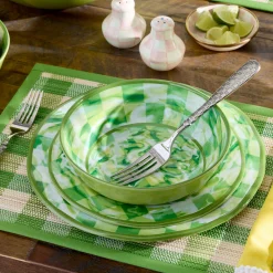Green Marble Check Melamine Small Bowls, Set of 4