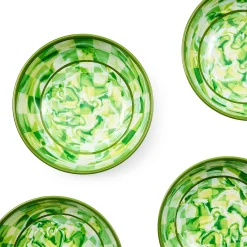 Green Marble Check Melamine Small Bowls, Set of 4