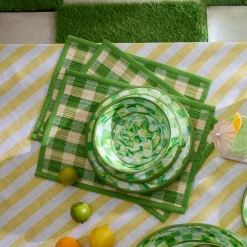 Green Woven Check Straw Placemats, Set of 4