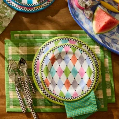 Green Woven Check Straw Placemats, Set of 4