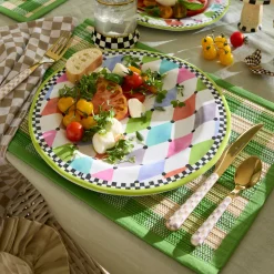 Green Woven Check Straw Placemats, Set of 4