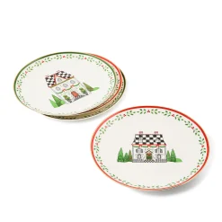 Holly Village Ceramic Dessert Plates, Set of 4