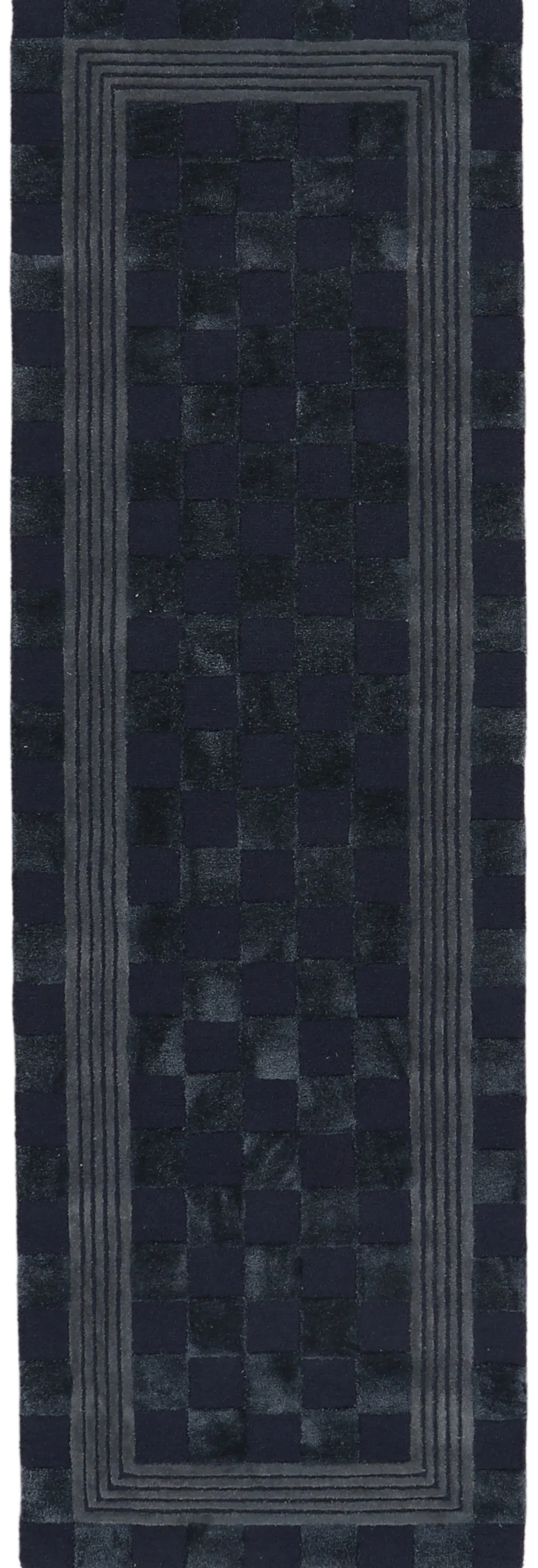 Indigo Blue Tonal Check 2'6" x 8' Rug