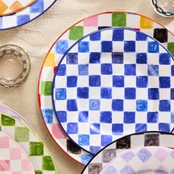 Indigo Check Dinner Plate