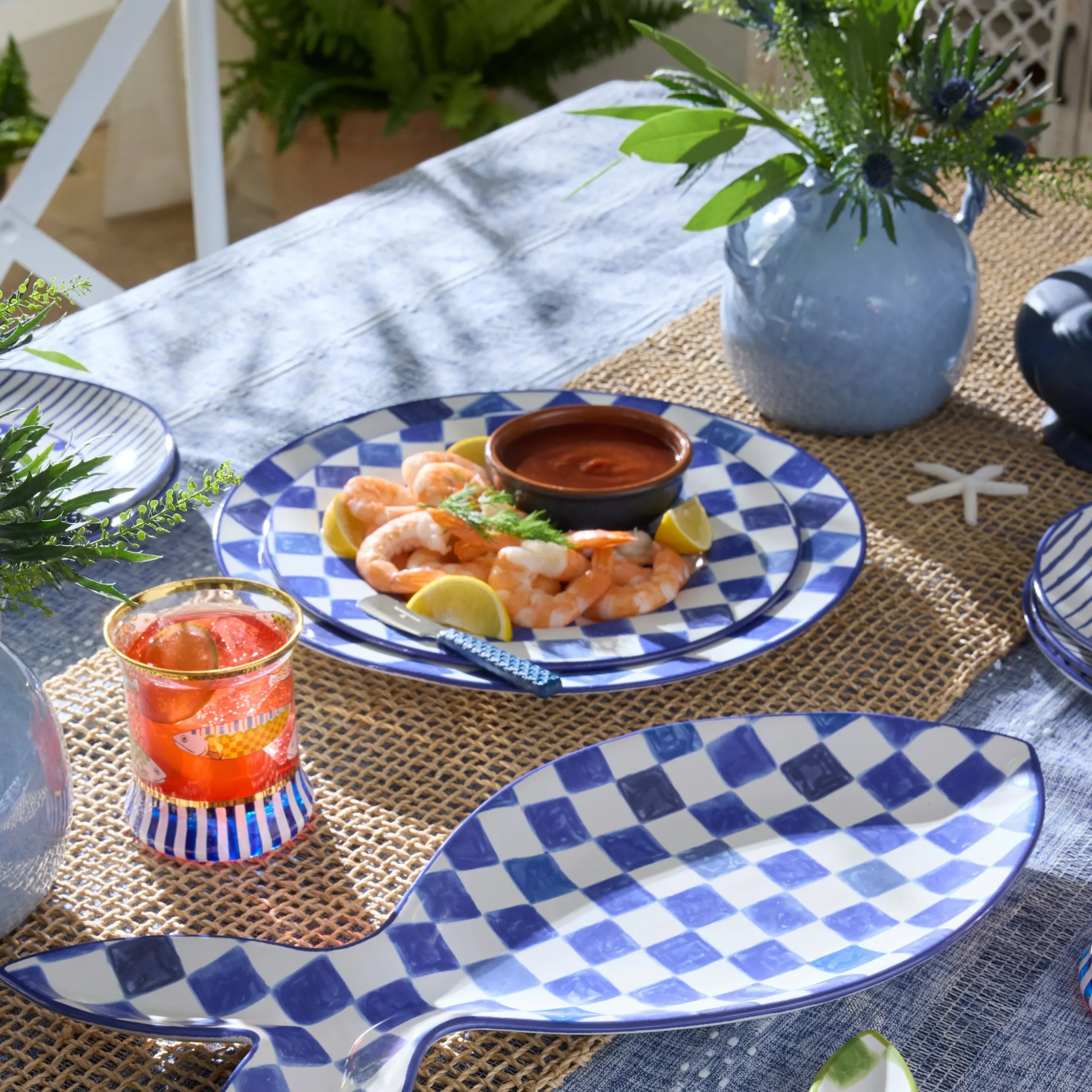 Indigo Check Dinner Plate