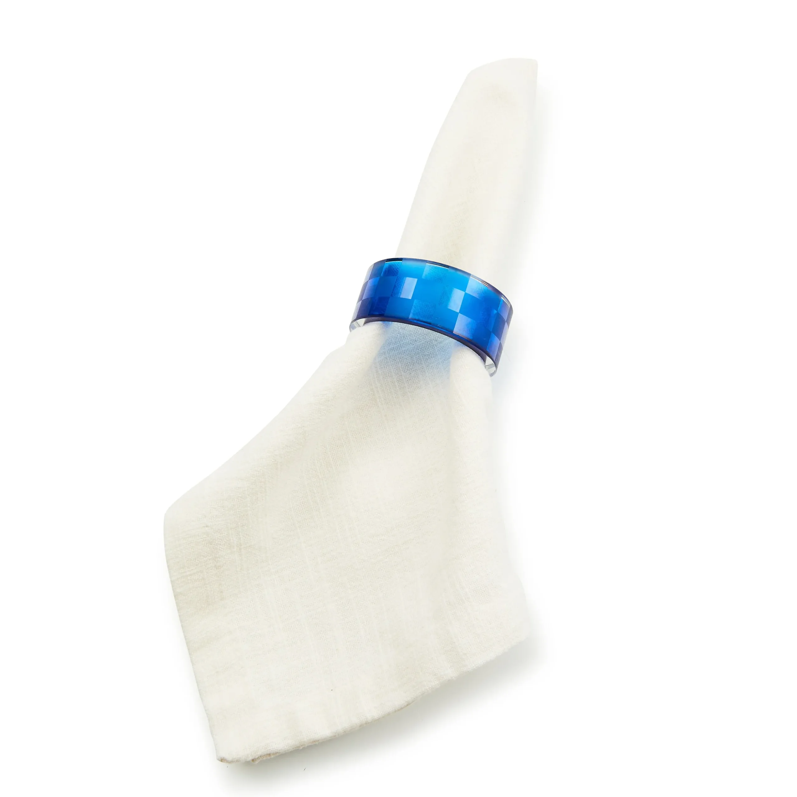 Indigo Check Napkin Rings, Set of 4