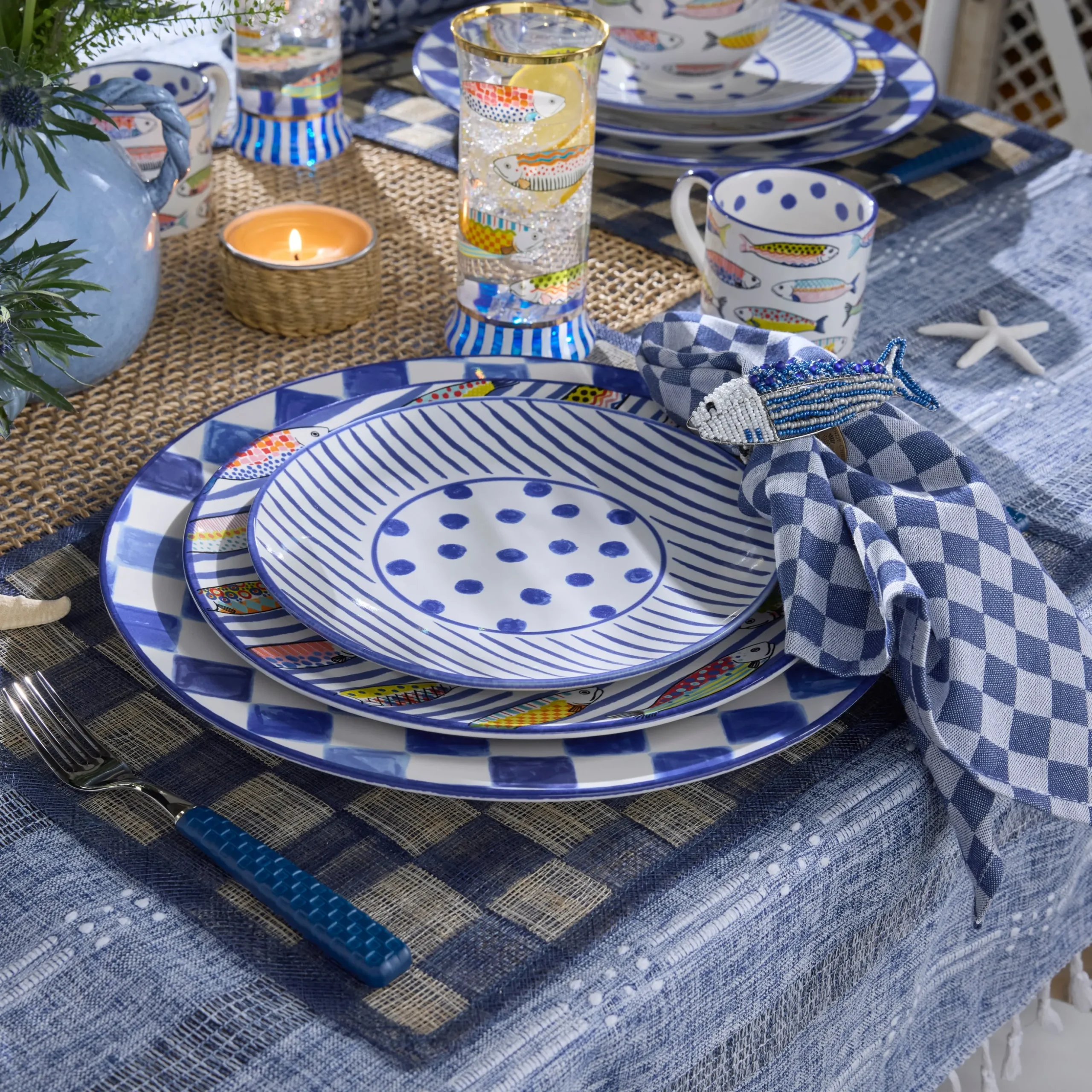 Indigo Check Napkin, Set of 4