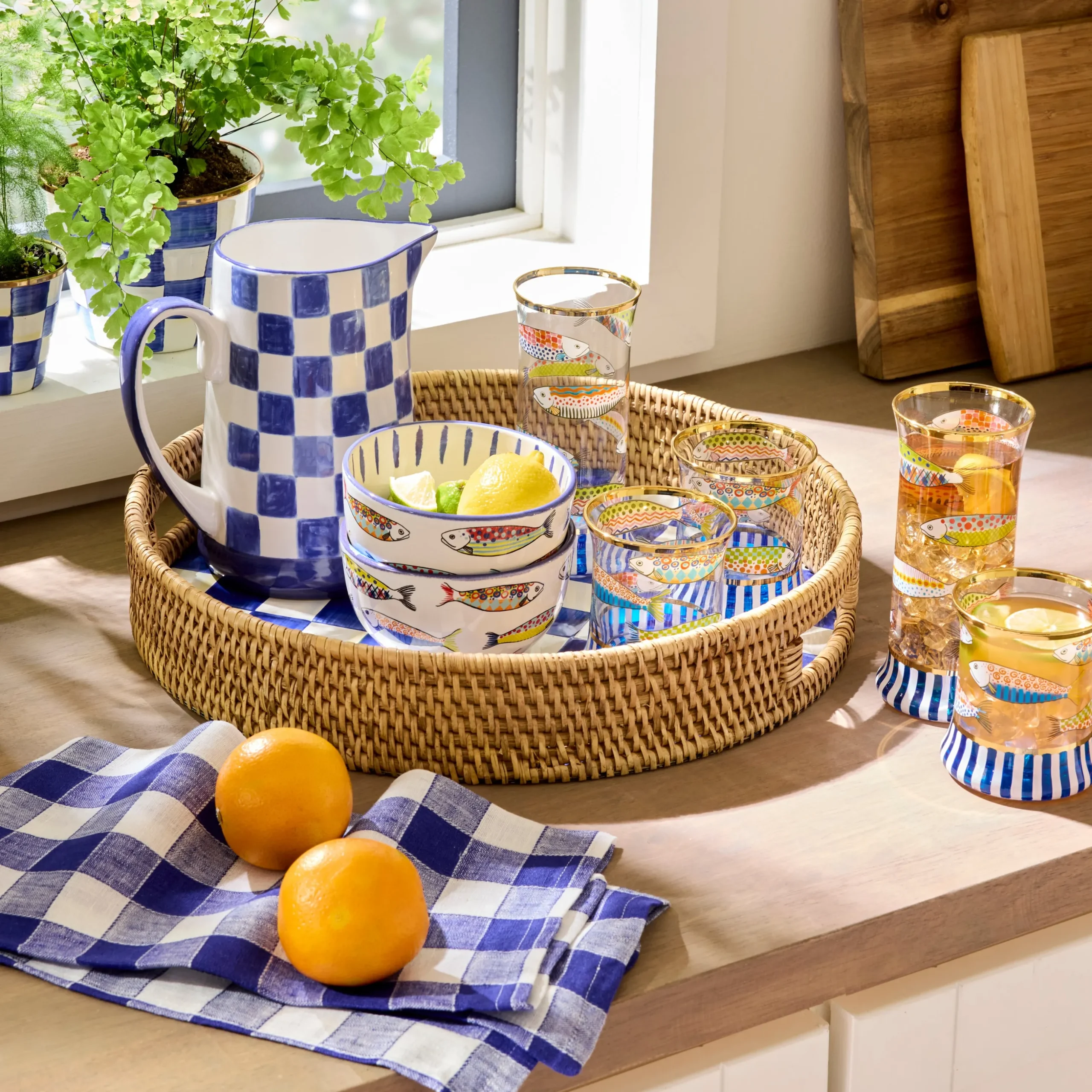 Indigo Check Pitcher