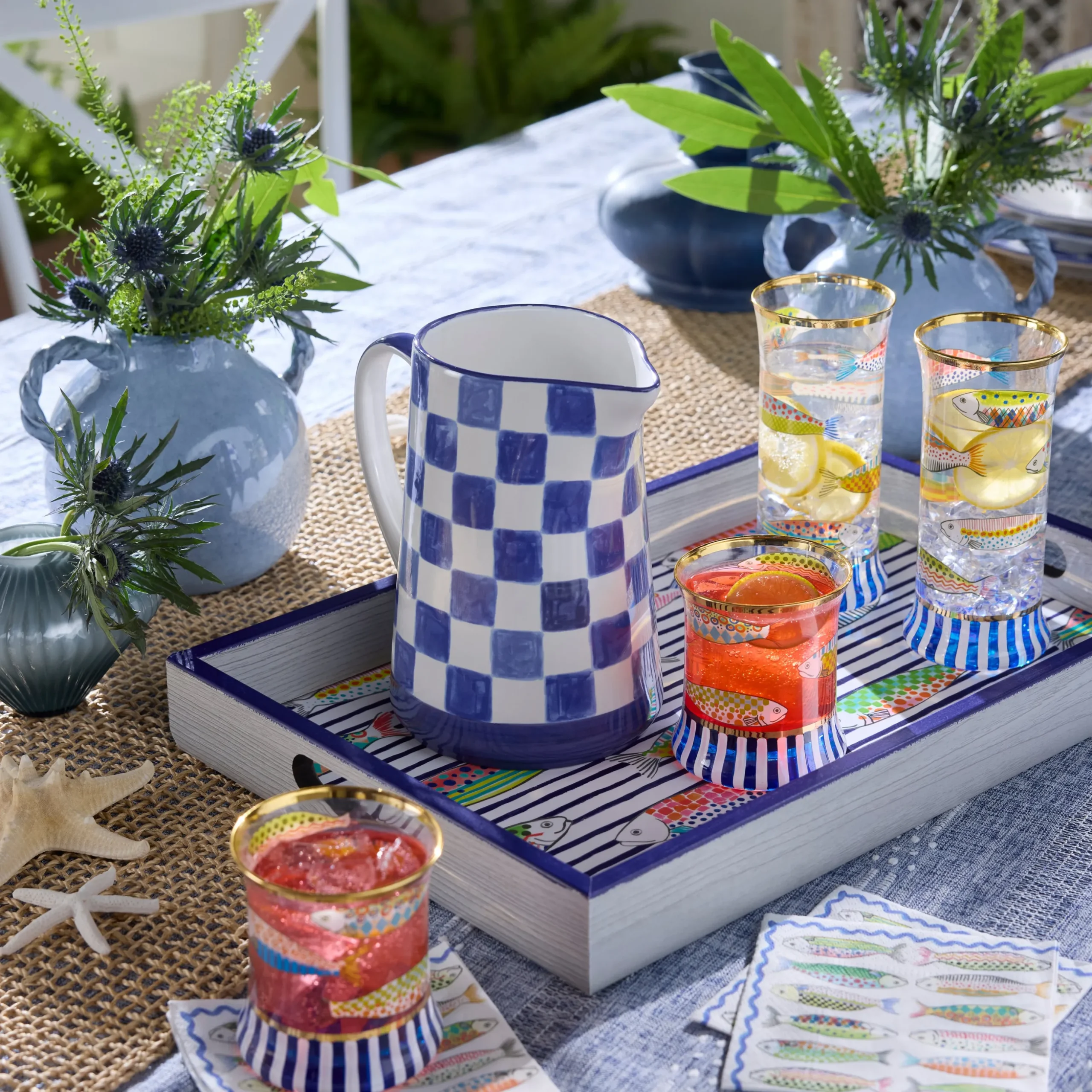 Indigo Check Pitcher