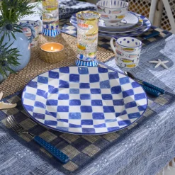 Indigo Check Round Platter