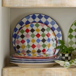 Indigo Check Round Platter