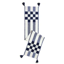 Indigo Checks and Stripes Table Runner