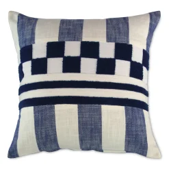 Indigo Checks and Stripes Throw Pillow
