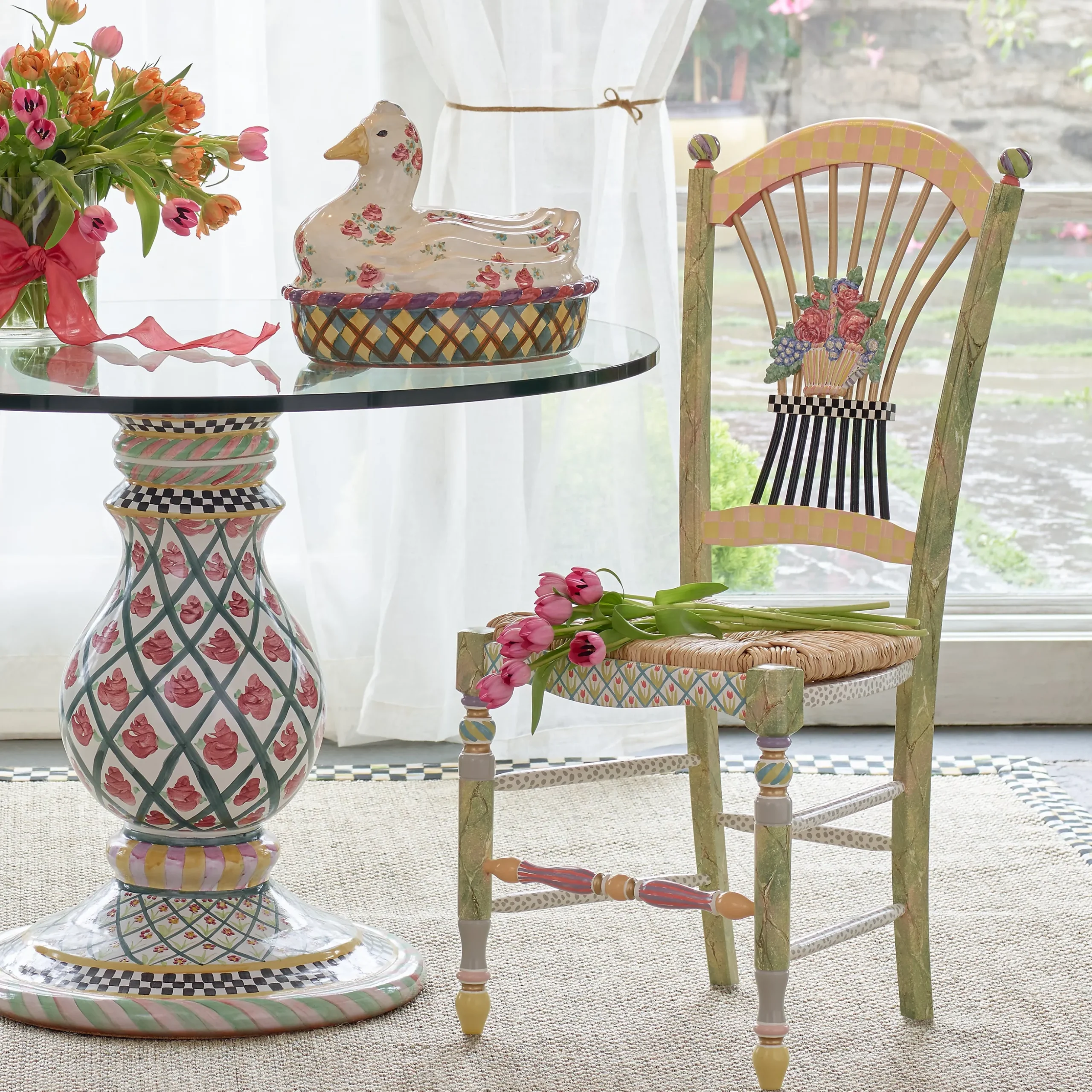 Light Flower Basket Side Chair