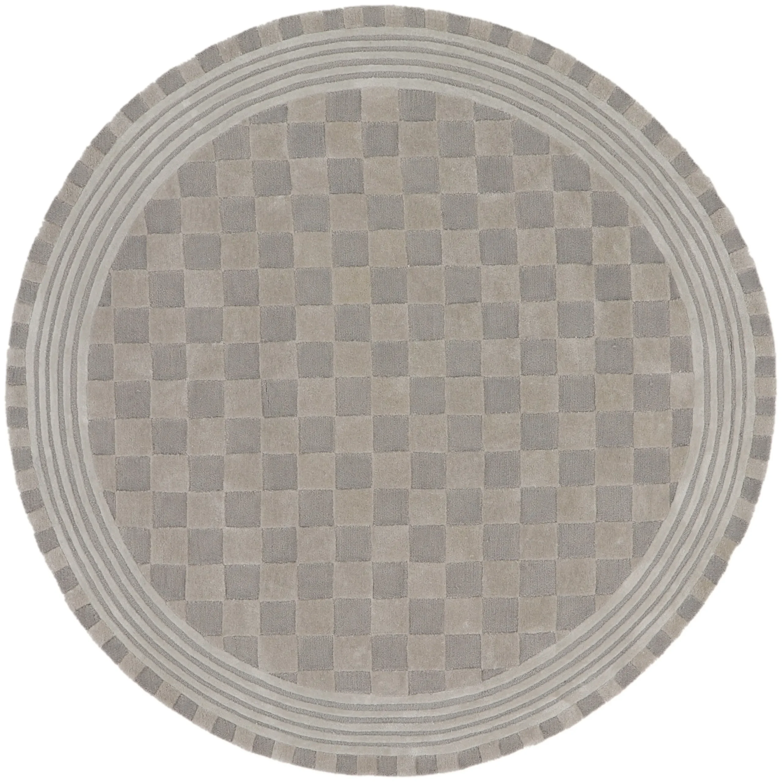 Light Grey Tonal Check 6' Round Rug