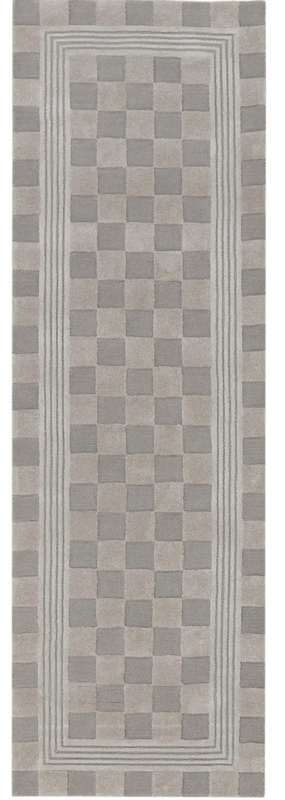 Light Grey Tonal Check 2'6" x 8' Rug