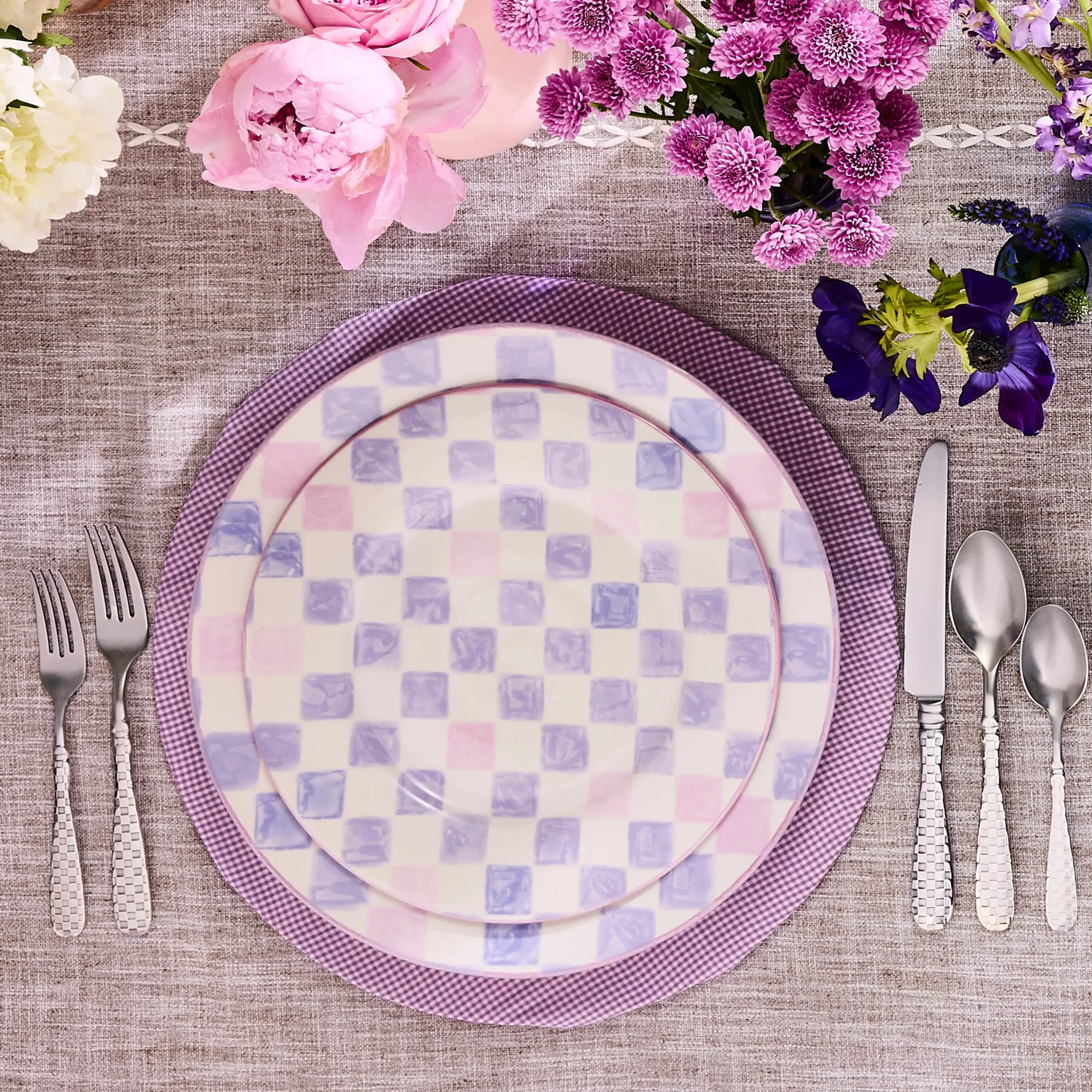 Lilac Check Dinner Plate