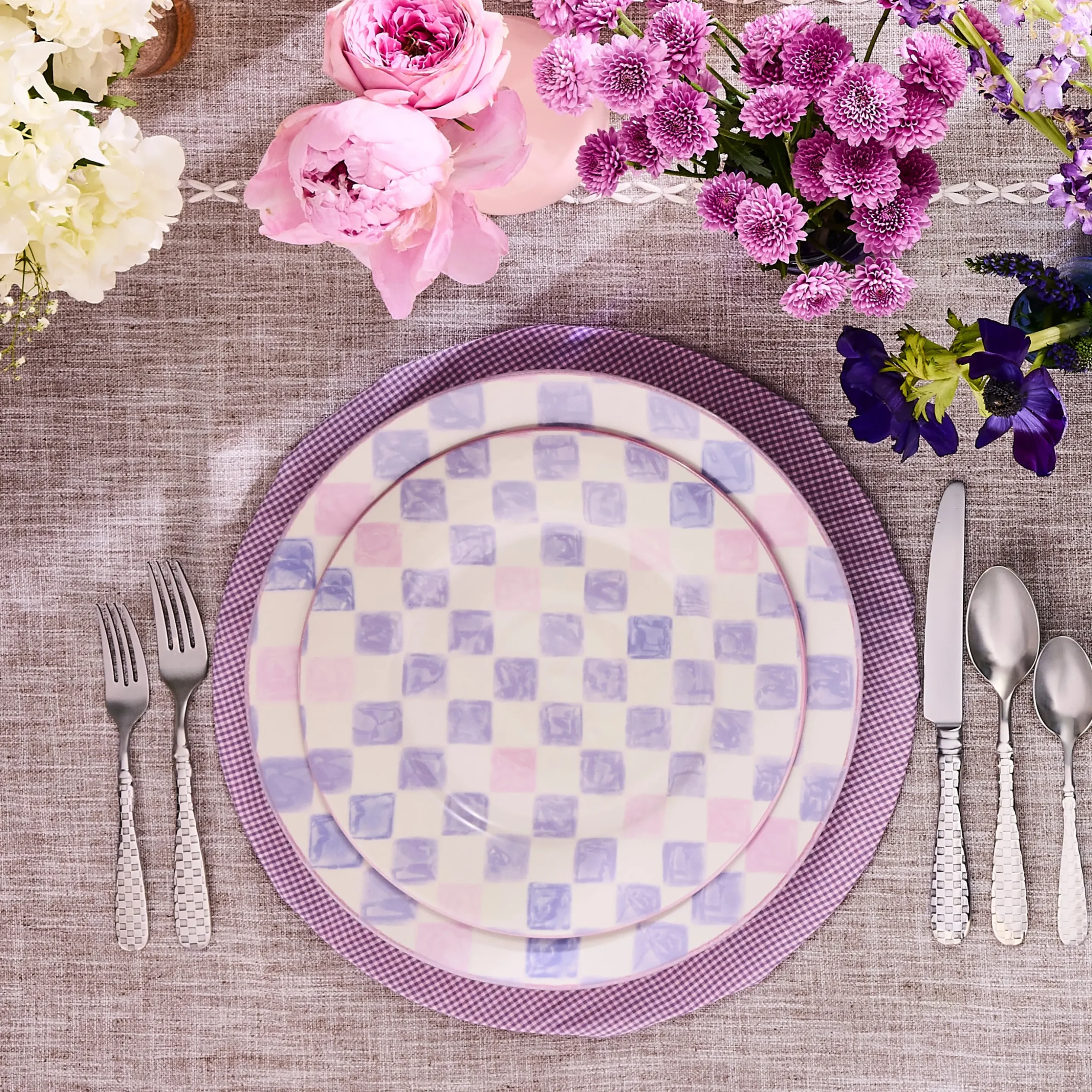Lilac Check Round Platter