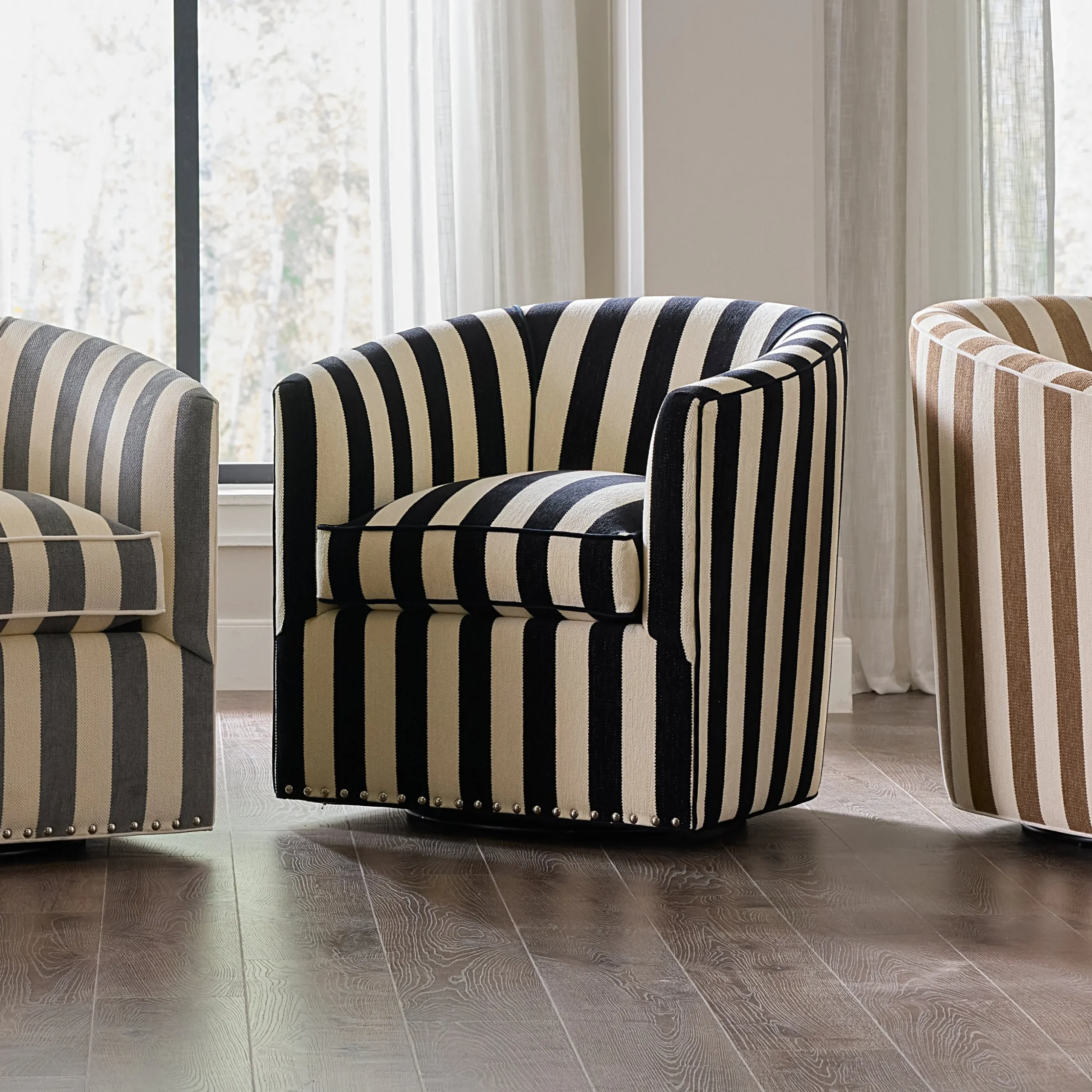 Marquee Black Stripe Chenille Swivel Chair