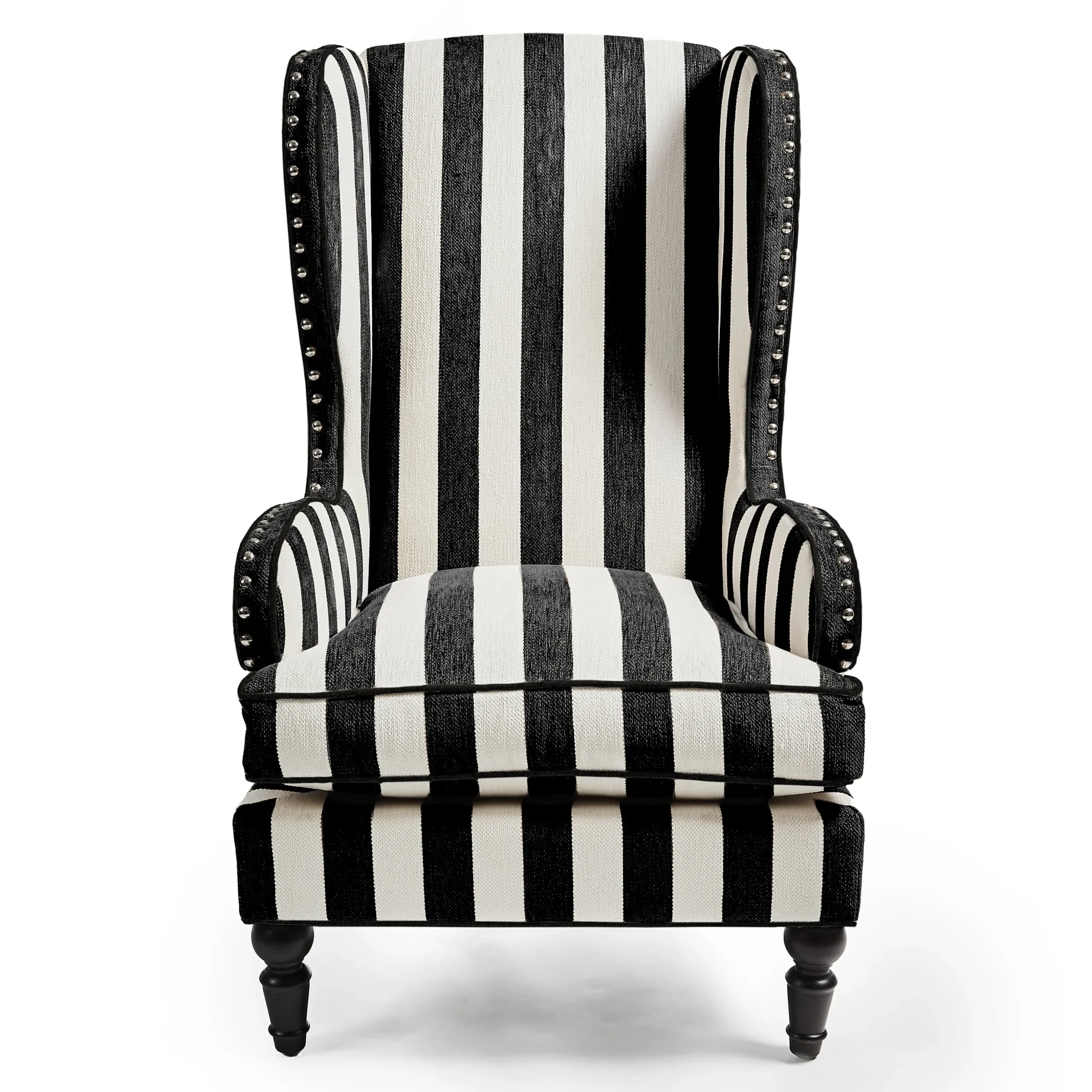 Marquee Black Stripe Chenille Wing Chair