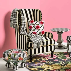 Marquee Black Stripe Chenille Wing Chair