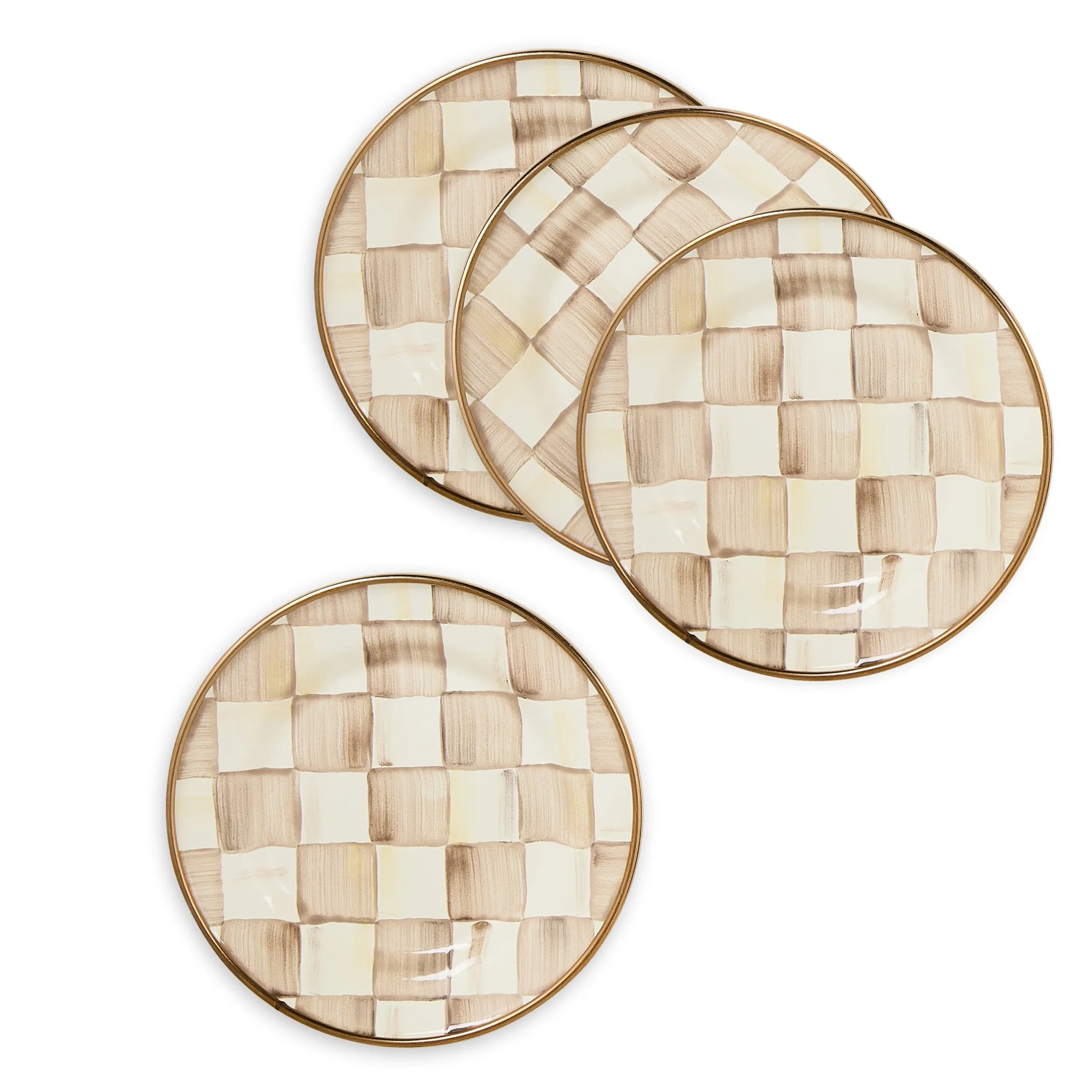 Mocha Check Appetizer Plates, Set of 4