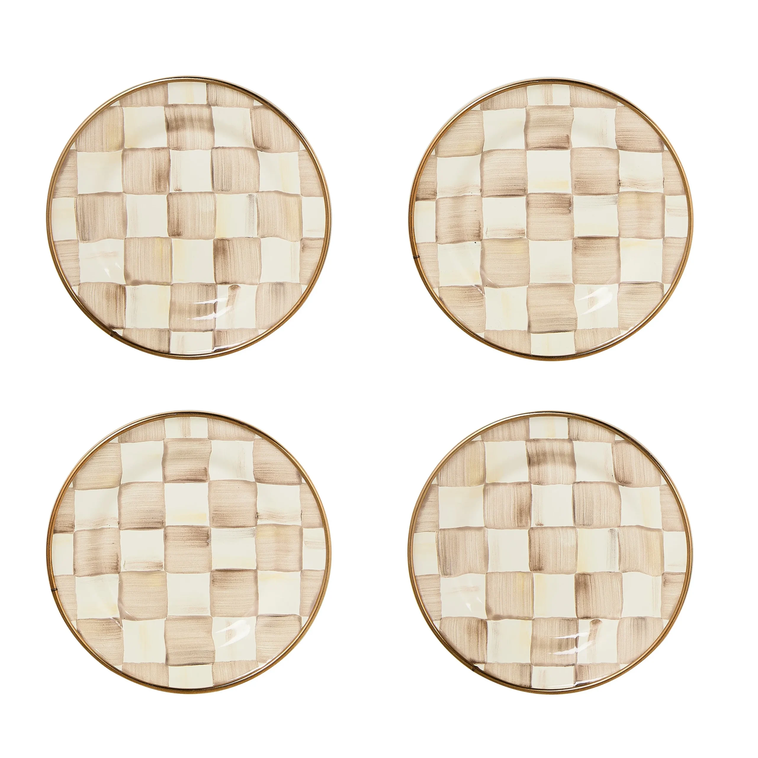 Mocha Check Appetizer Plates, Set of 4