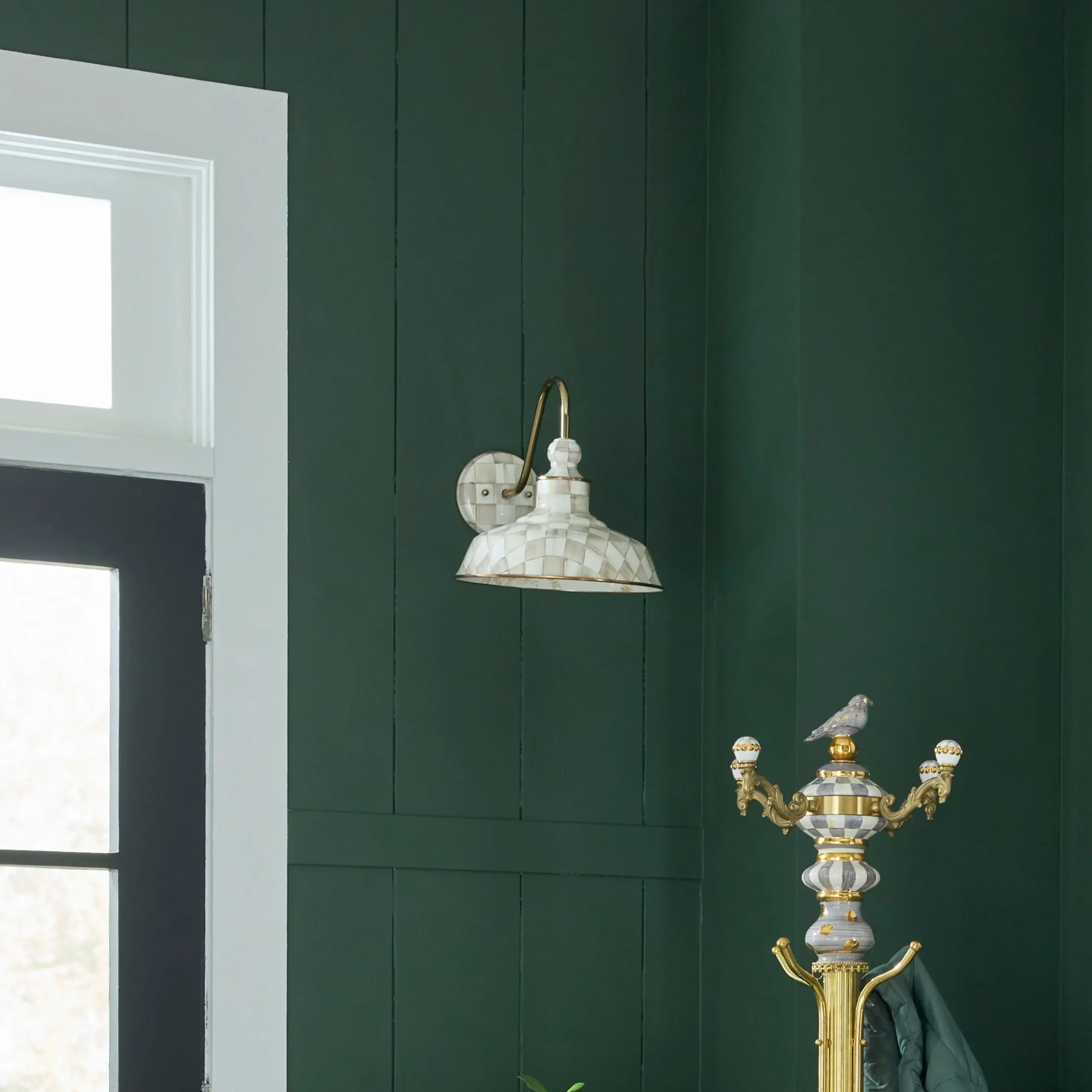 Mocha Check 12" Barn Sconce