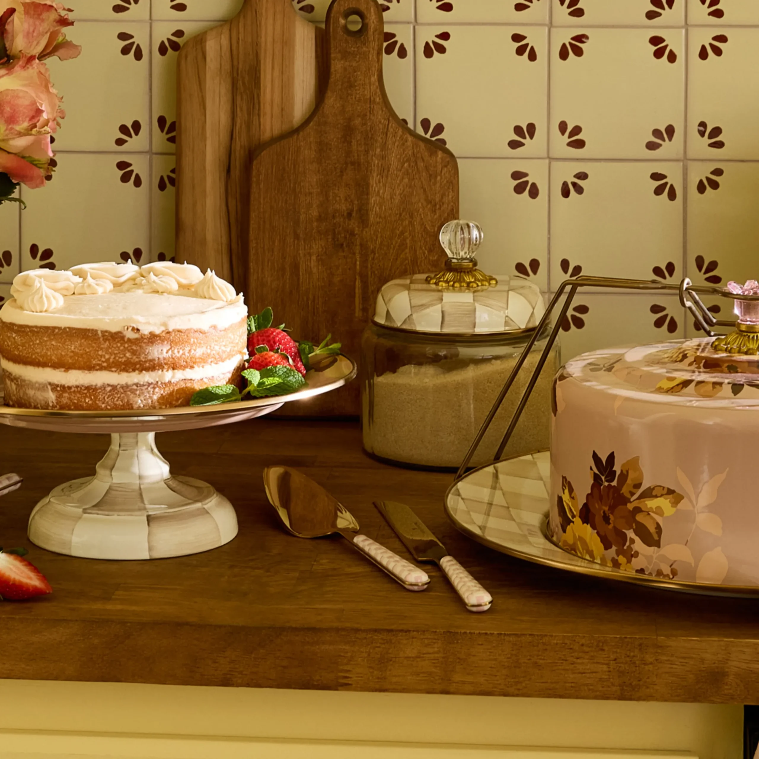 Mocha Check Bistro Cake Serving Set