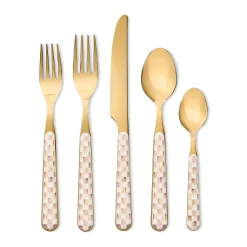 Mocha Check Bistro Flatware 5 Piece Place Setting