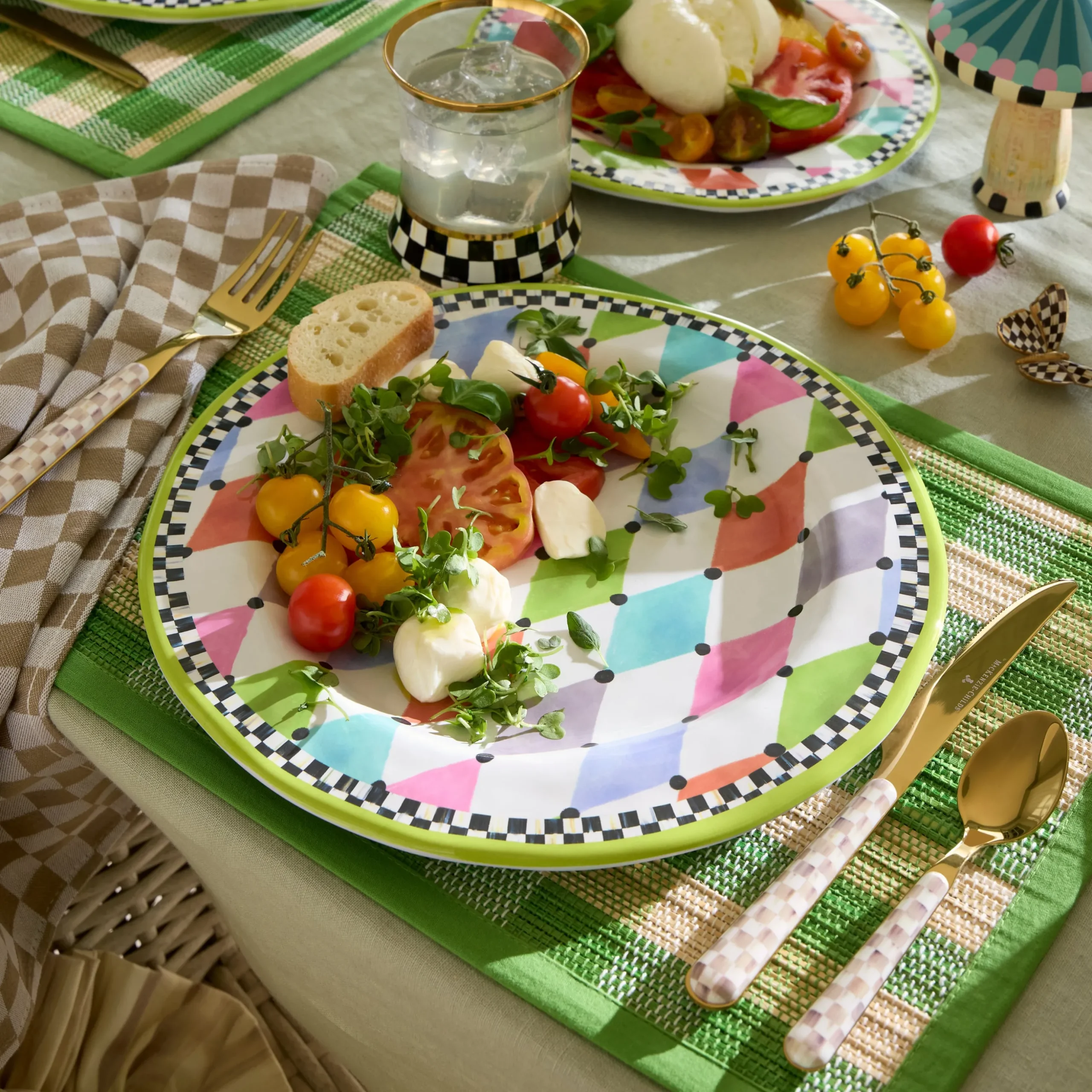 Mocha Check Bistro Flatware 5 Piece Place Setting