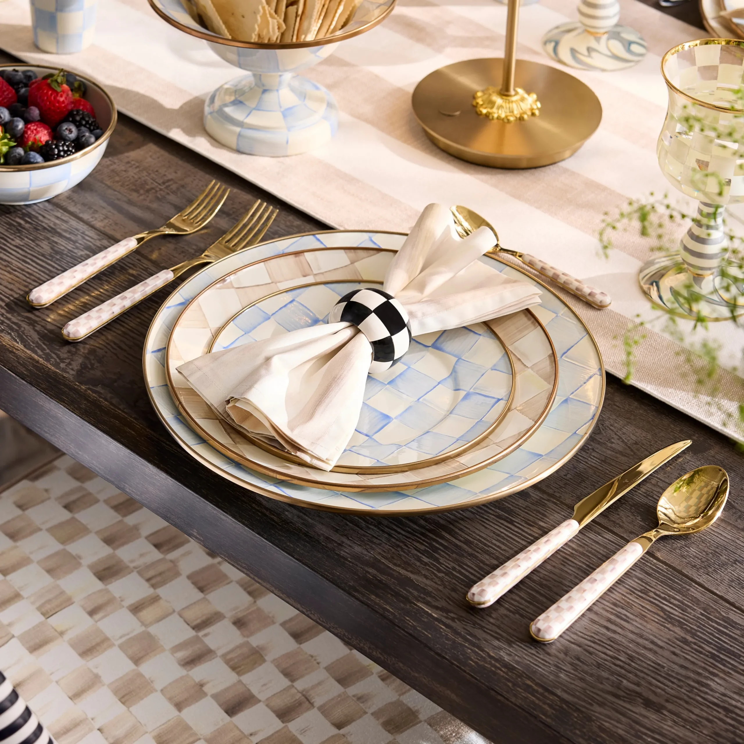 Mocha Check Bistro Flatware 5 Piece Place Setting
