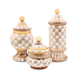 Mocha Check Ceramic Column Canister