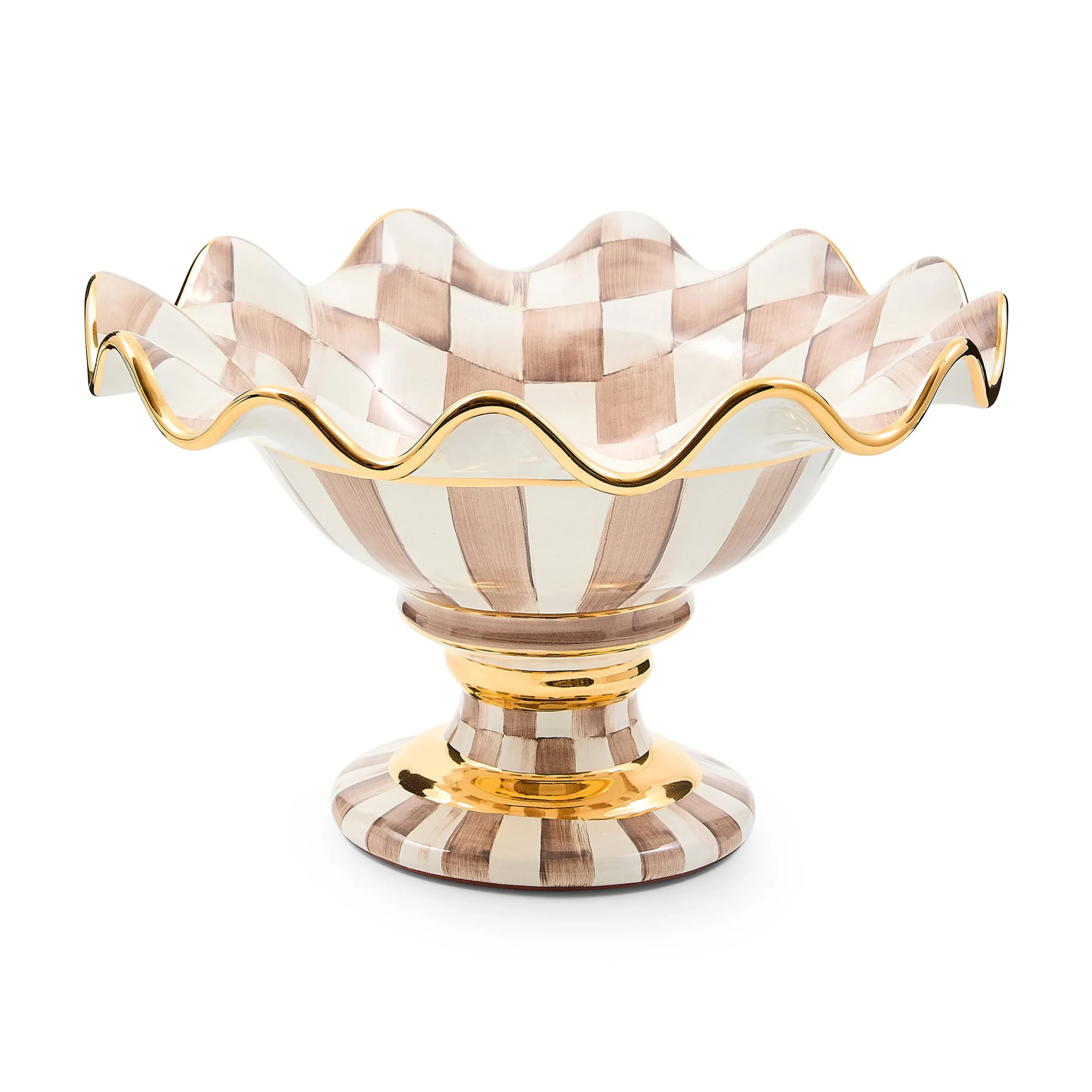 Mocha Check Ceramic Compote