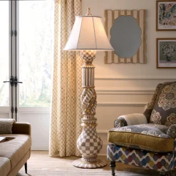 Mocha Check Ceramic Floor Lamp