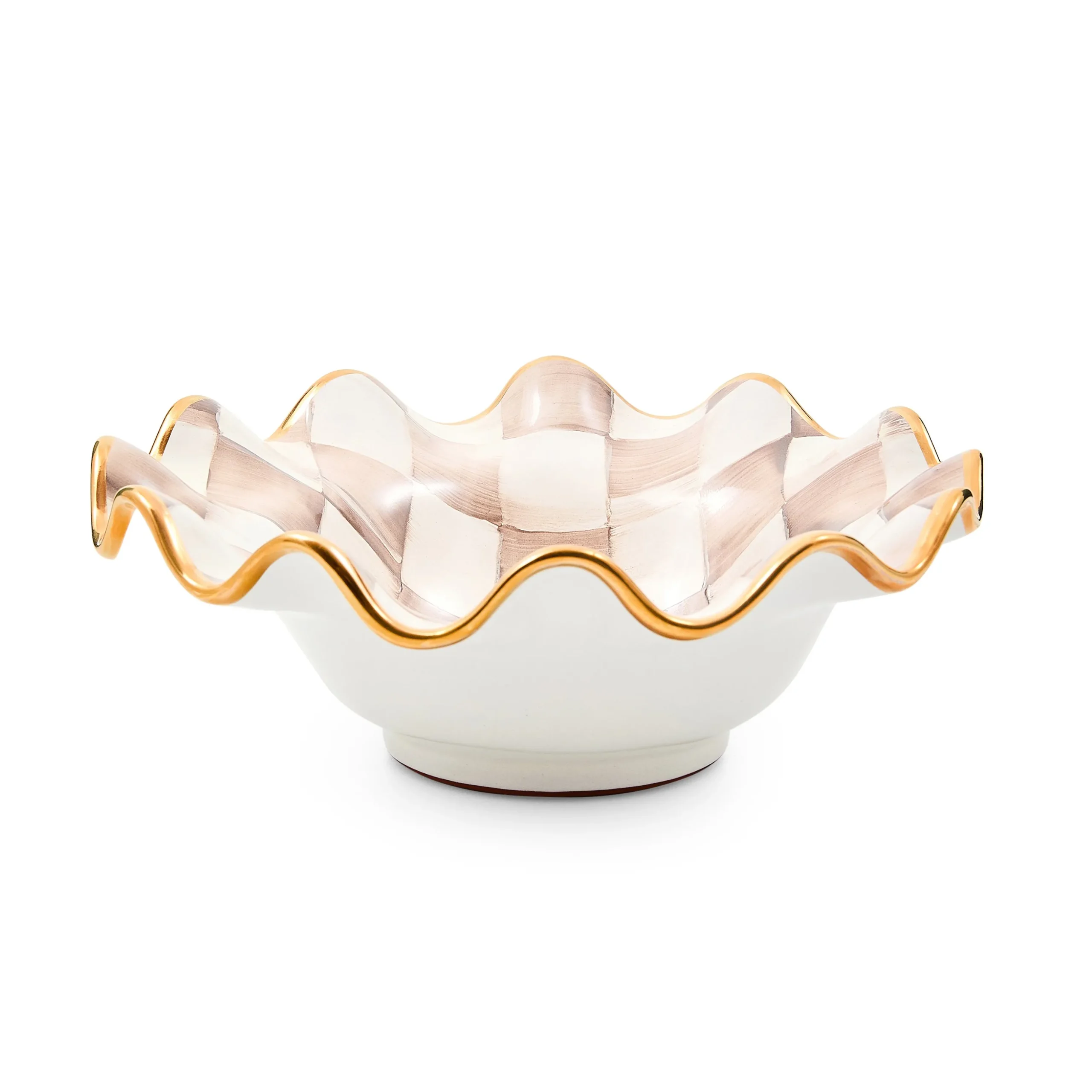 Mocha Check Ceramic Fluted Breakfast Bowl