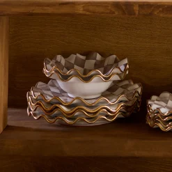 Mocha Check Ceramic Fluted Breakfast Bowl