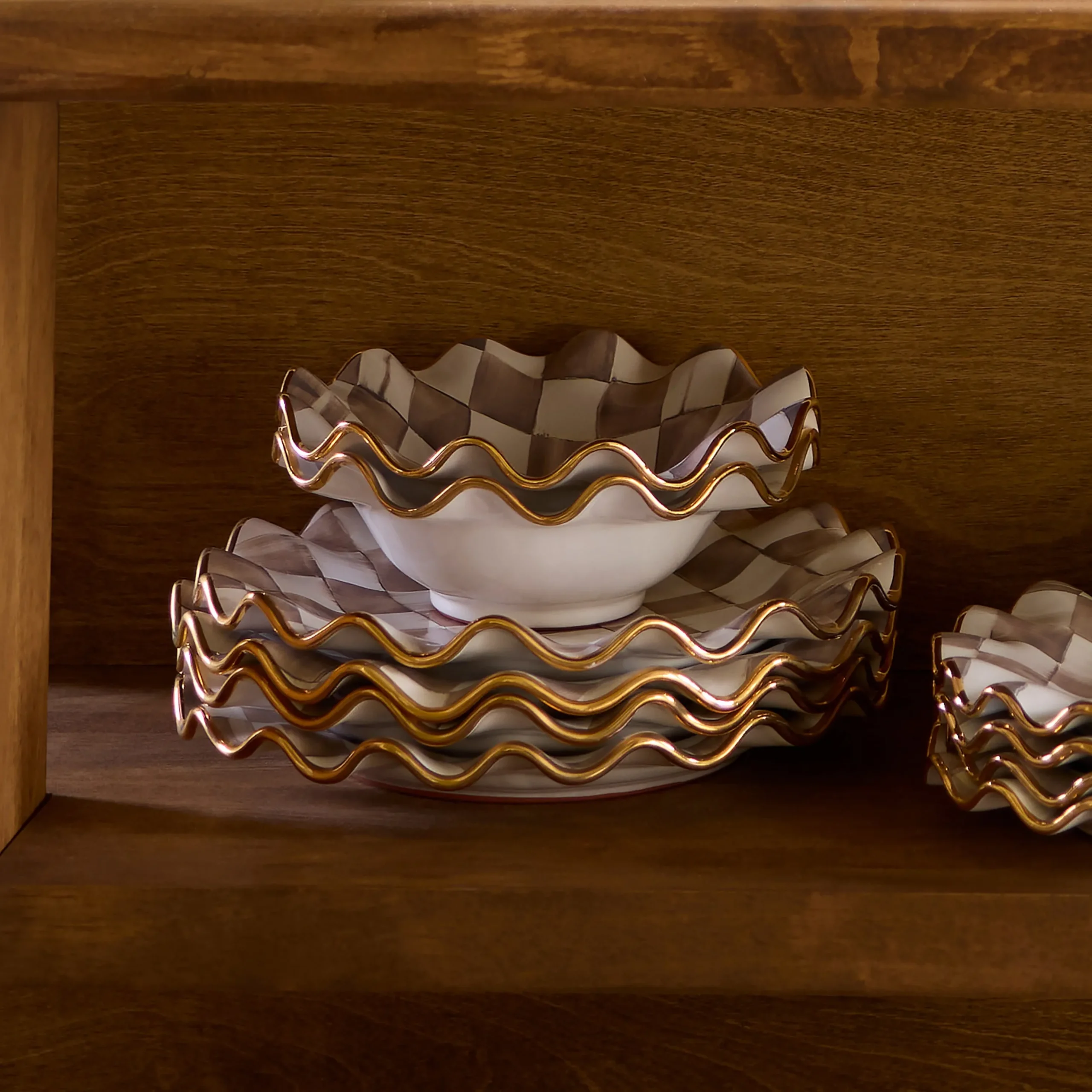 Mocha Check Ceramic Fluted Breakfast Bowl
