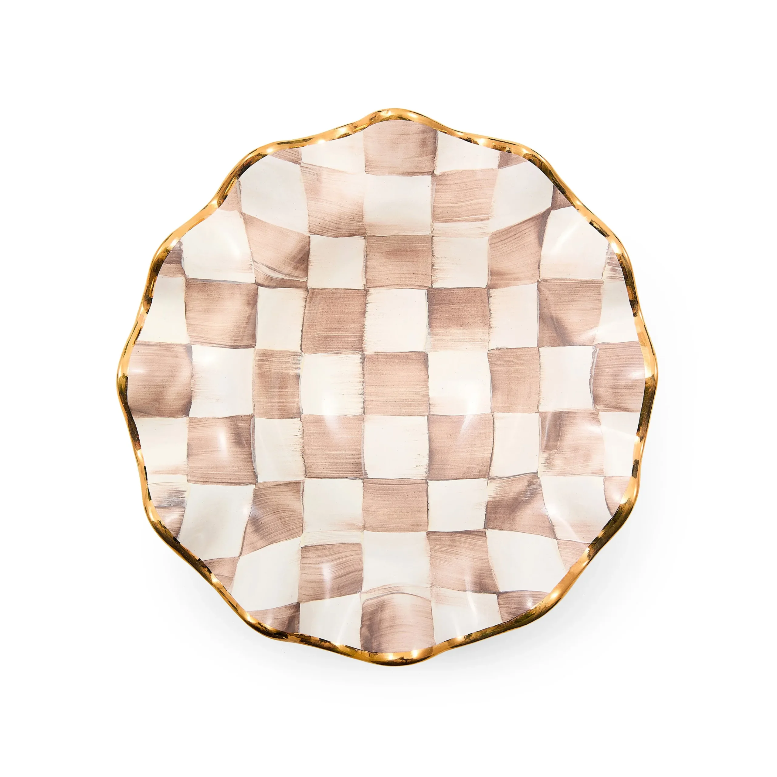 Mocha Check Ceramic Fluted Breakfast Bowl
