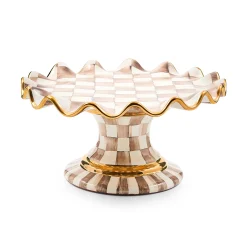 Mocha Check Ceramic Fluted Cake Stand