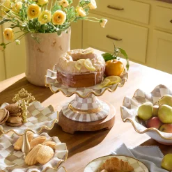 Mocha Check Ceramic Fluted Cake Stand