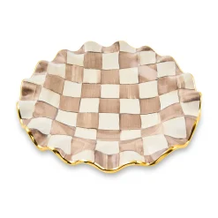 Mocha Check Ceramic Fluted Dessert Plate