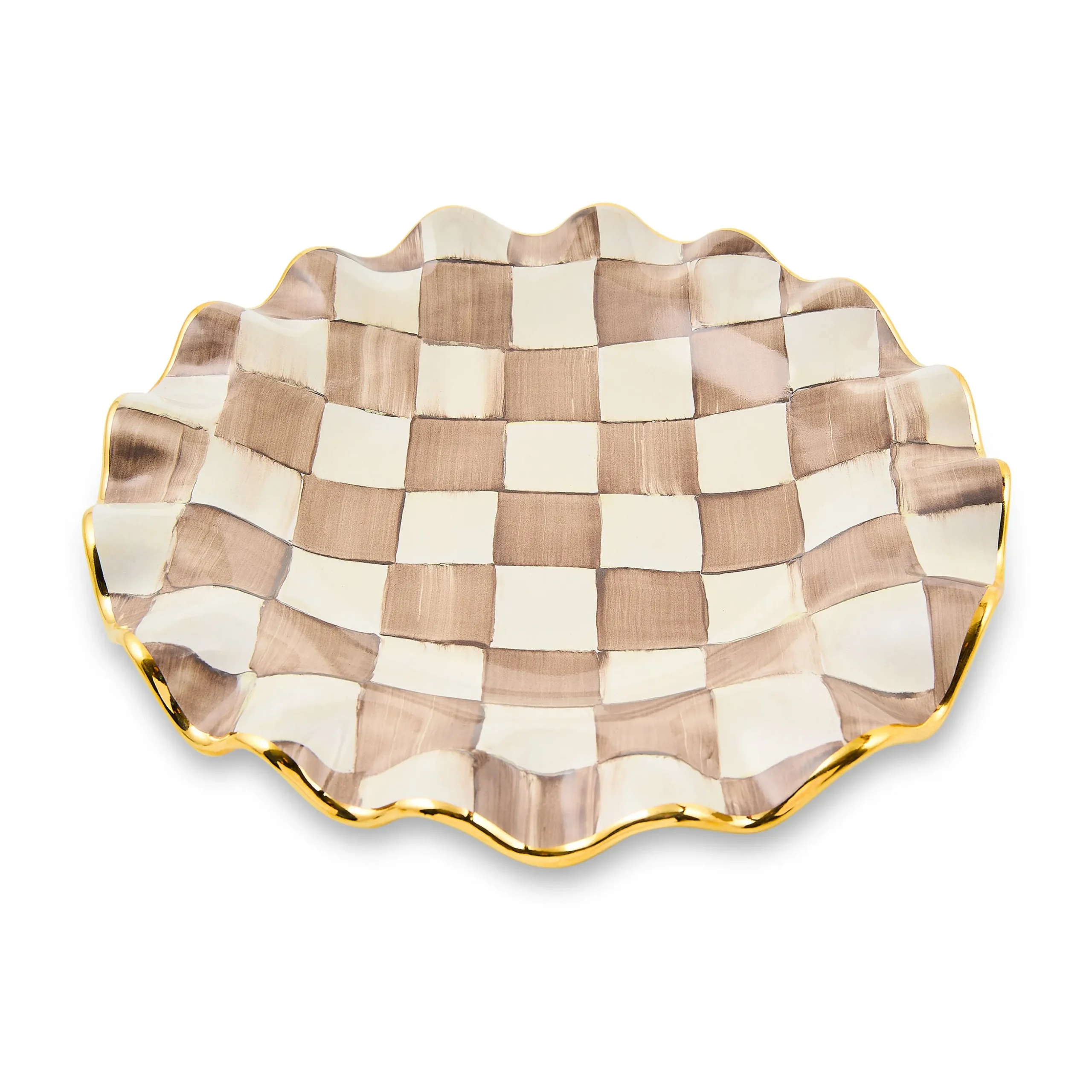 Mocha Check Ceramic Fluted Dessert Plate
