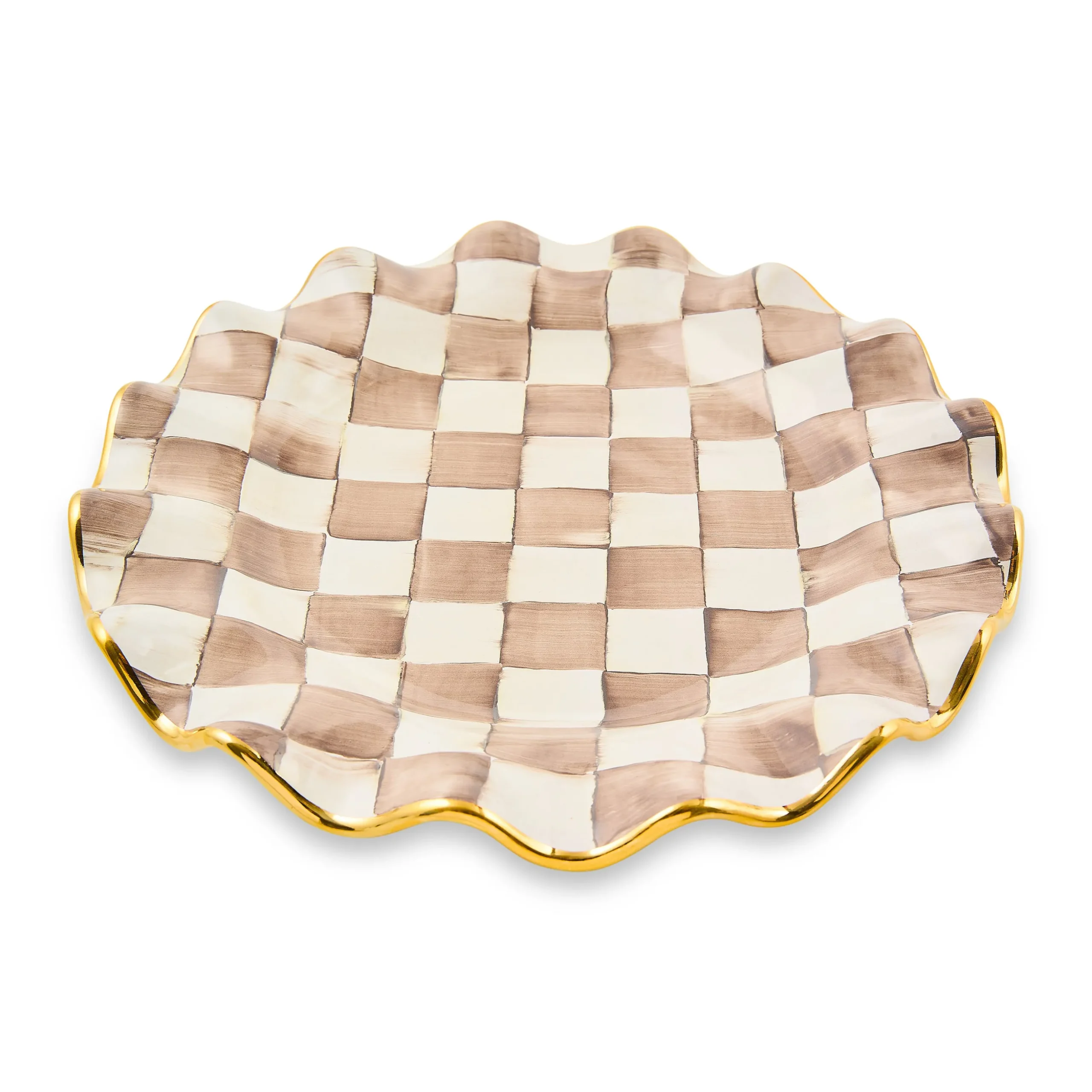 Mocha Check Ceramic Fluted Dinner Plate