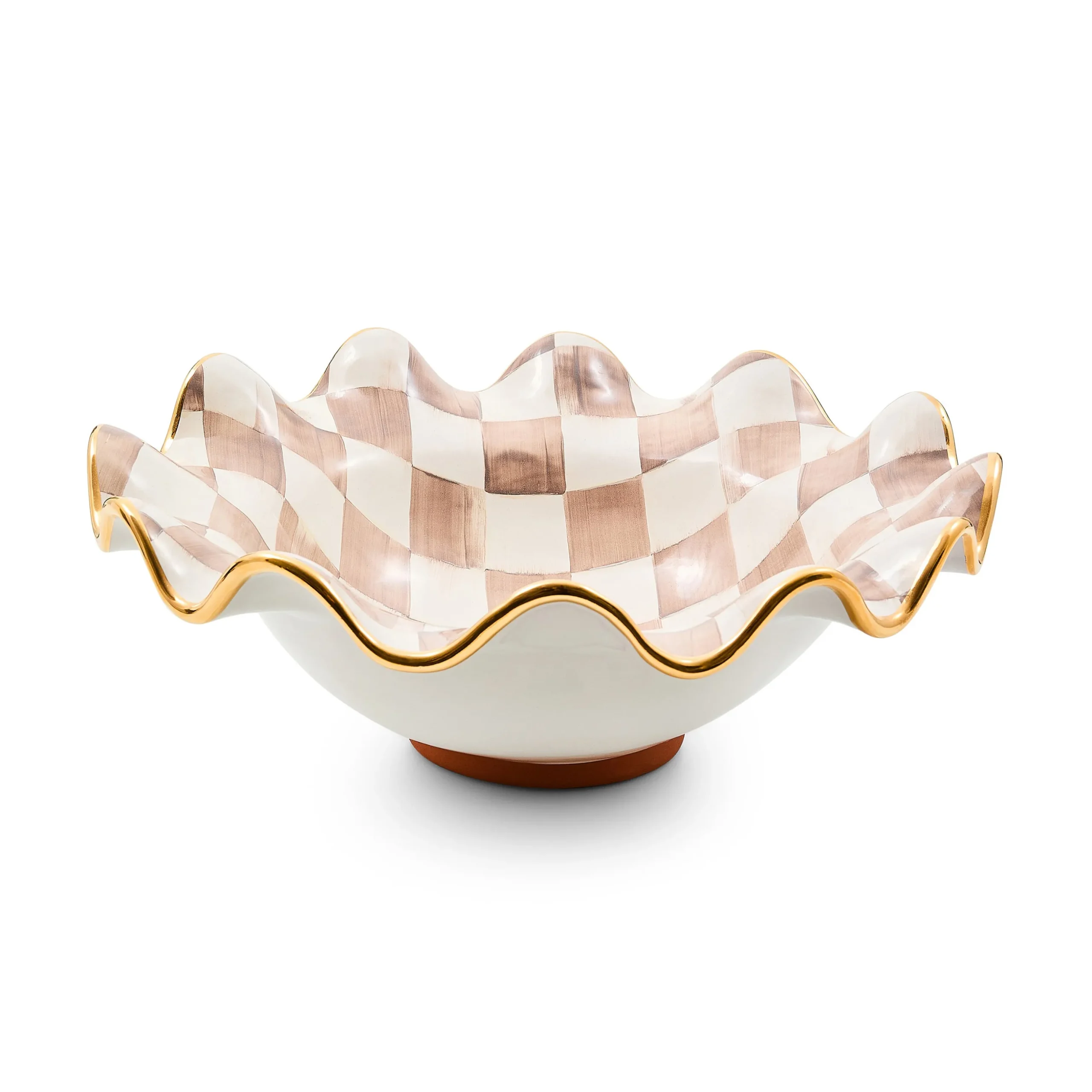 Mocha Check Ceramic Fluted Serving Bowl