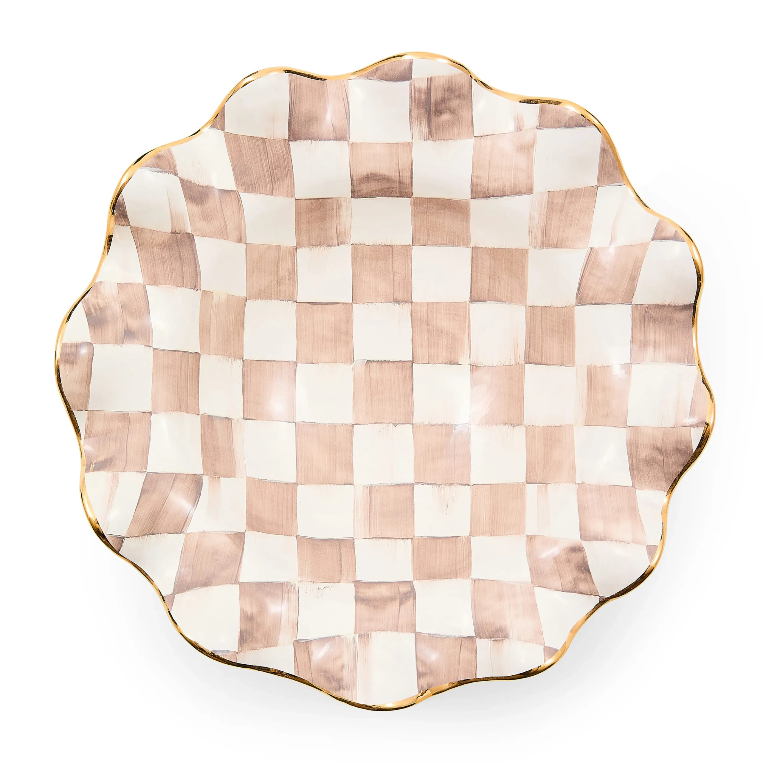 Mocha Check Ceramic Fluted Serving Bowl