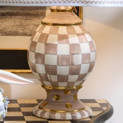 Mocha Check Ceramic Globe Lamp