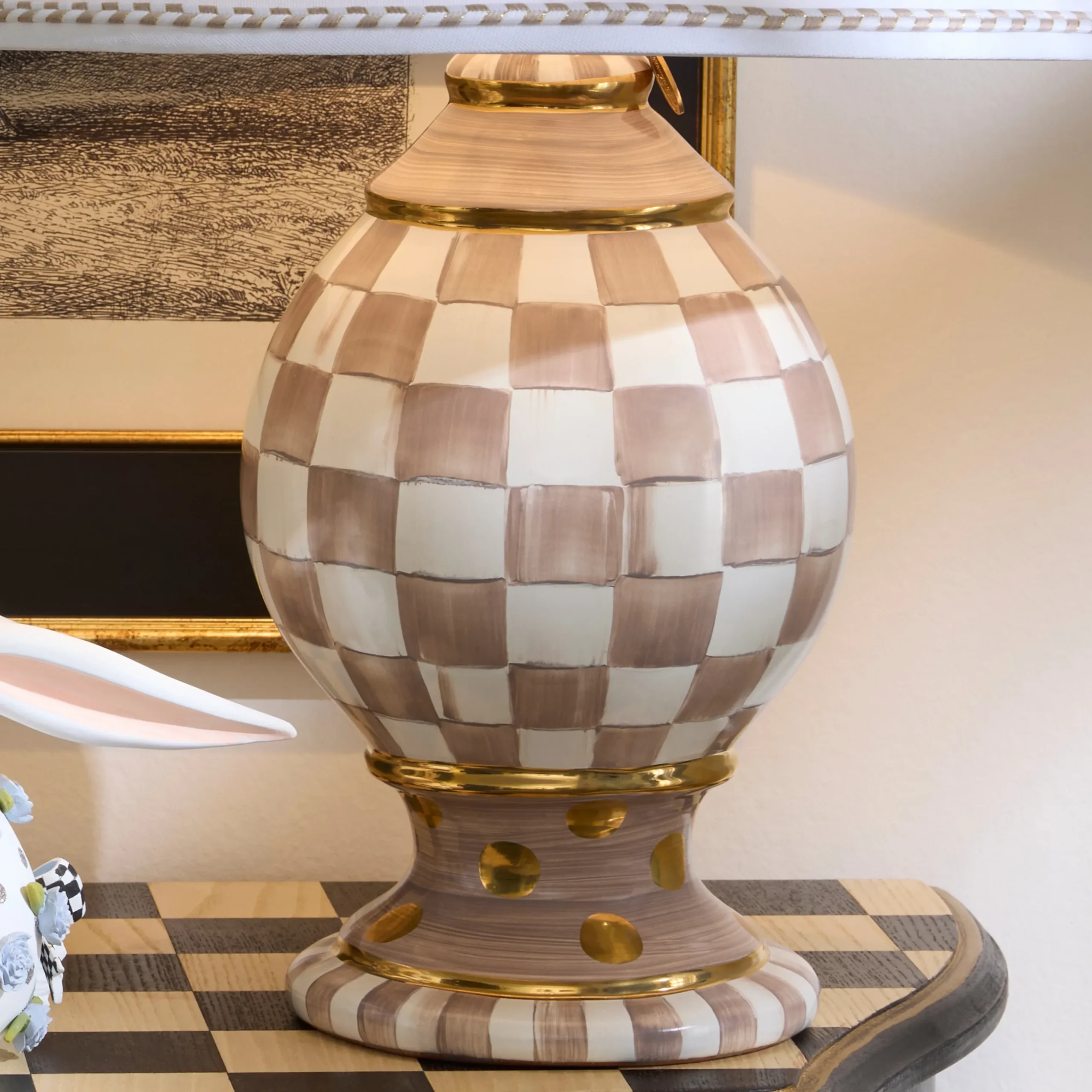Mocha Check Ceramic Globe Lamp